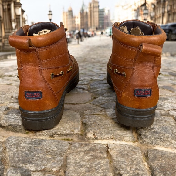 Share Vintage Polo Sport Ralph Lauren Boots Size 8.5 B Brown Leather Strap Buckl - Picture 3 of 10